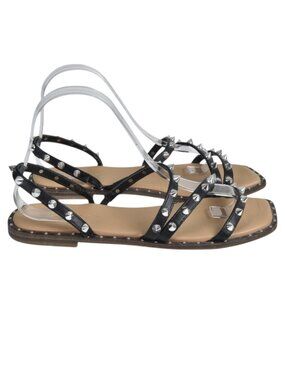 Lily Morgan Studded Strappy Sandal Black Silver  Flat Size 7
